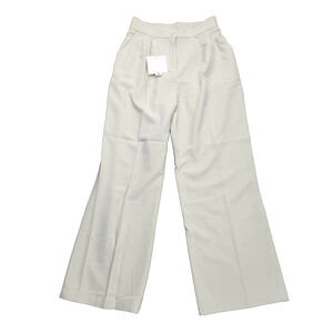 Decivi Women Loose Pleated Front Long Pants Wide Leg Trousers Solid Ivory Medium